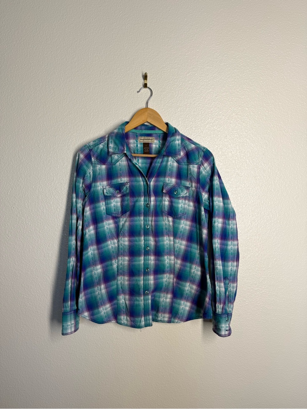 Women’s Plaid Button-Down Shirt in Teal & Purple
